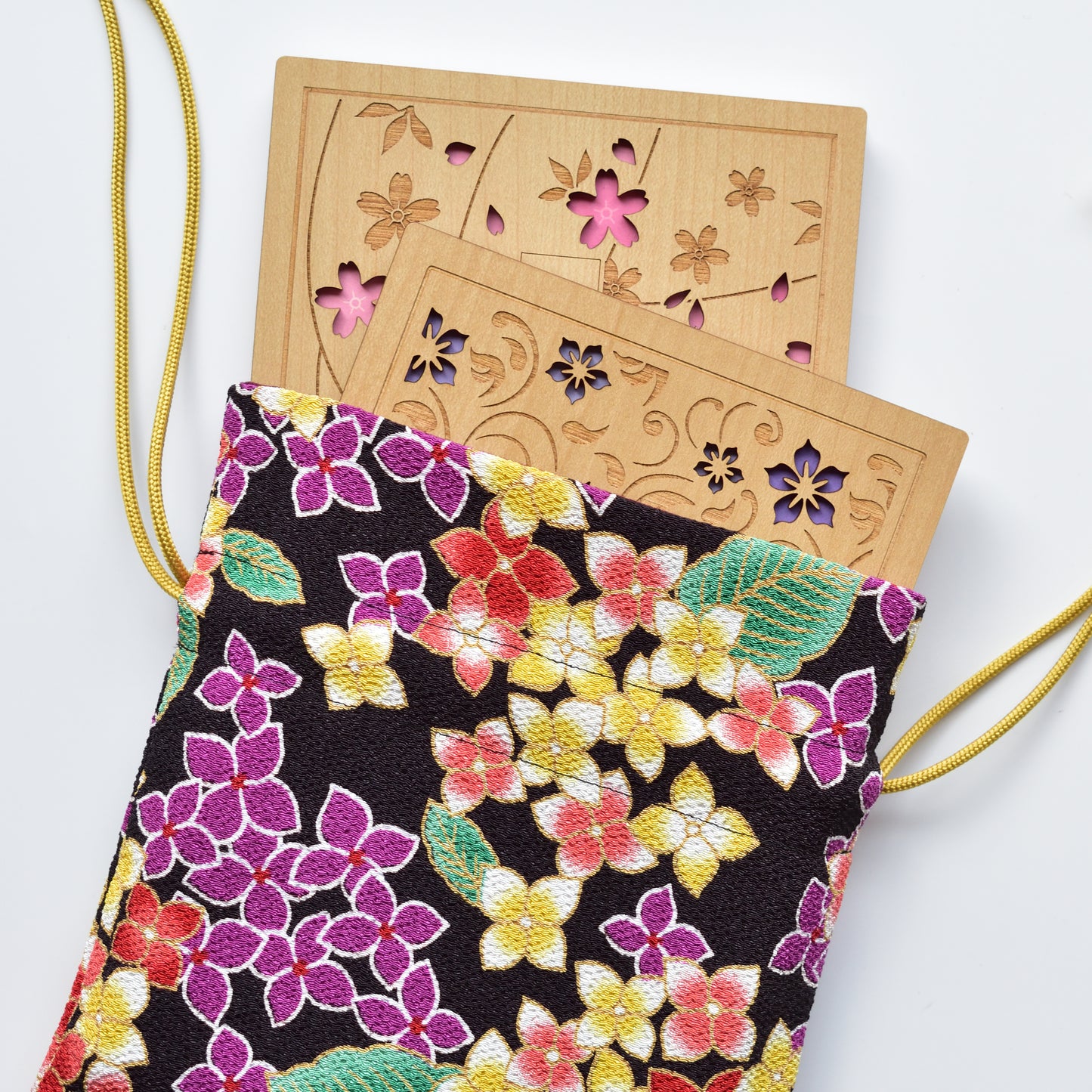 Sac à cordon Futago Chirimen Maika Noir