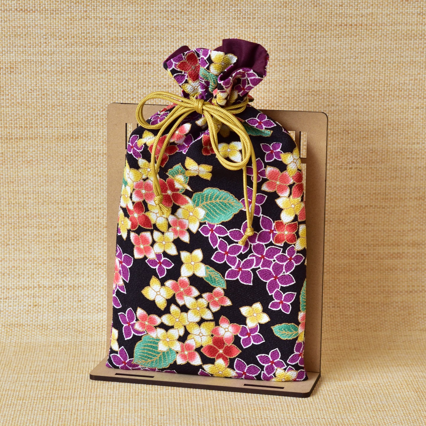 Sac à cordon Futago Chirimen Maika Noir