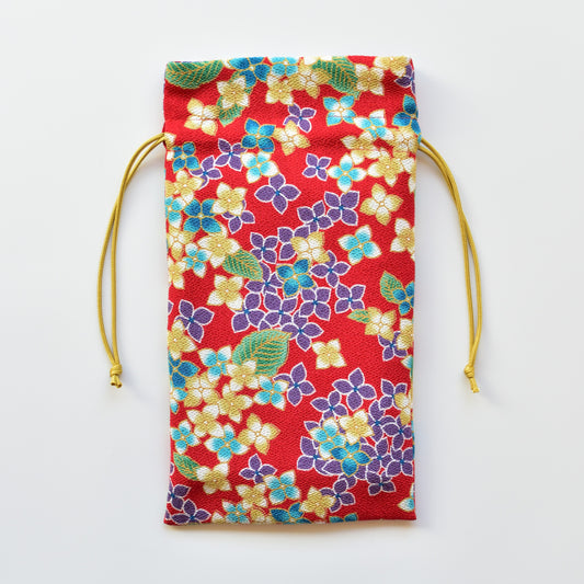 二越ちりめん巾着袋 舞花 朱